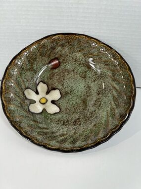Royal Essex Floral Stoneware Bowl Green Brown Rustic Serving Dish Cottage Decor